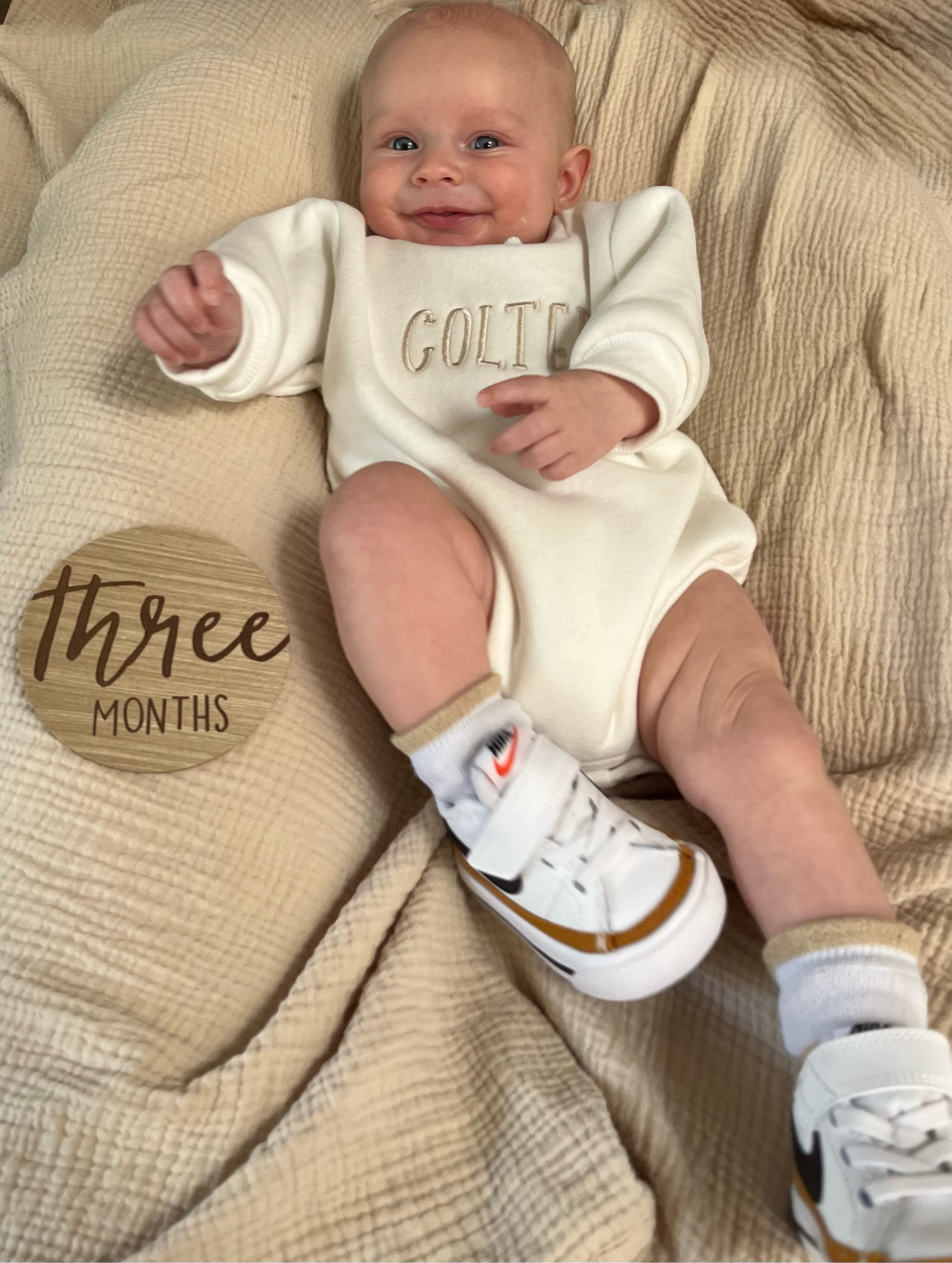 Three month milestone picture! 
Bubble onesie from Tiny Wolfe Boutique-Etsy 

#LTKKids #LTKBaby #LTKFamily