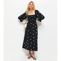 Women's Black Polka Dot Shirred Cropped Sleeve Midi Dress New Look | New Look (UK)