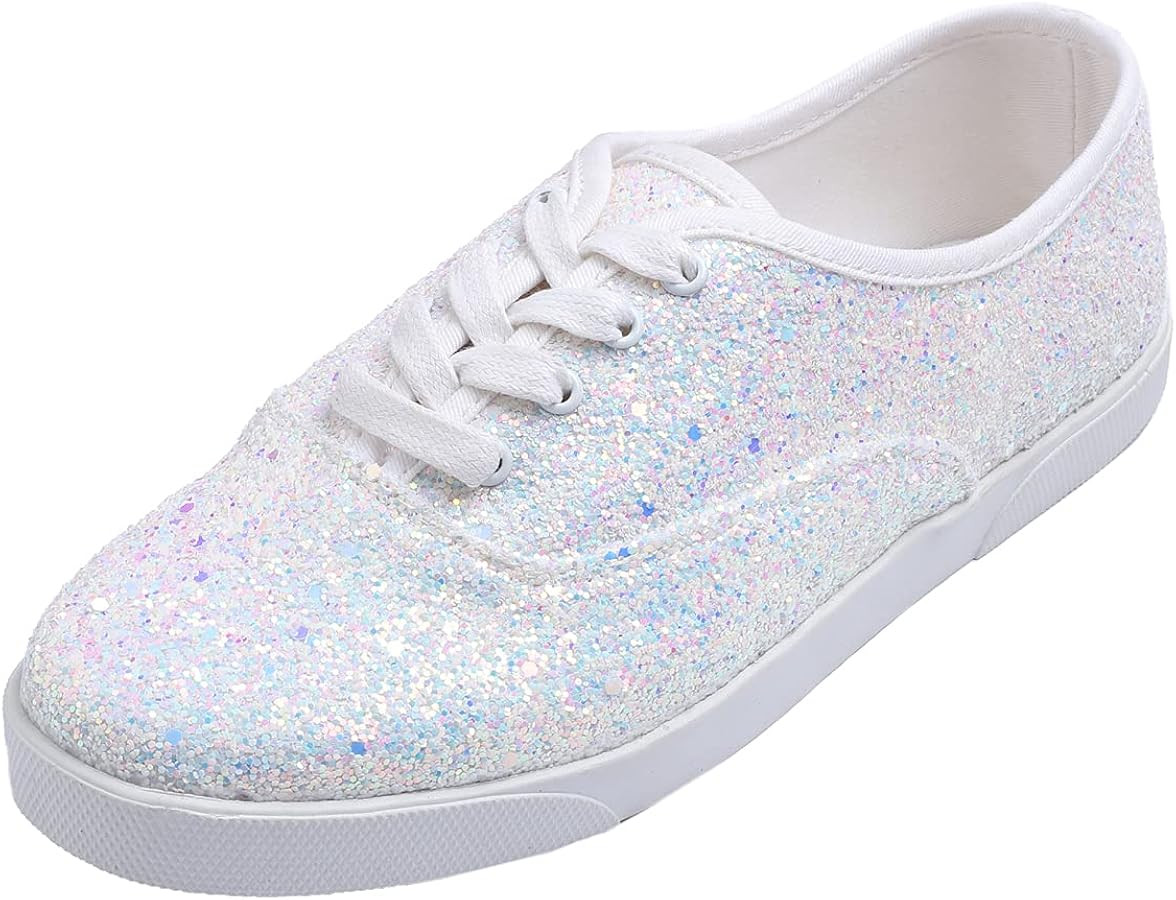 FEVERSOLE Women's Fashion Dress Sneakers Party Bling Casual Flats Embellished Shoes | Amazon (US)