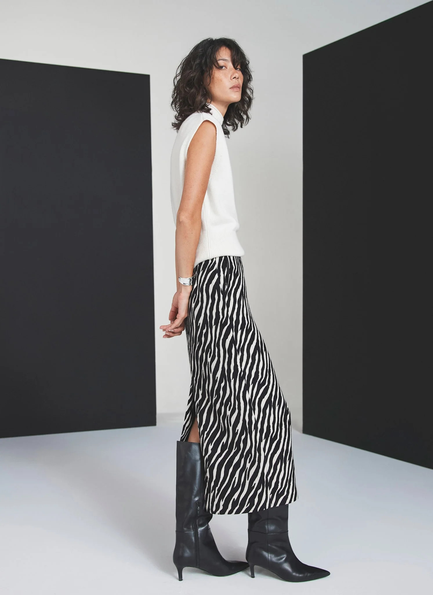 Neutral Zebra Print Midi Skirt | Mint Velvet