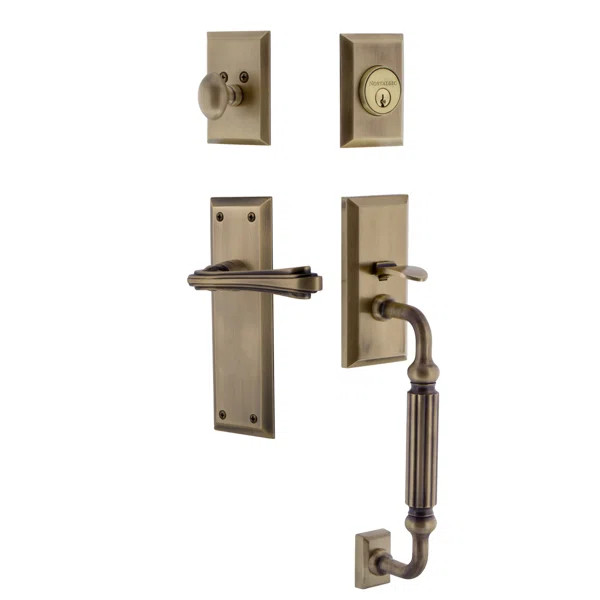 Nostalgic Warehouse New York Plate F Grip Handleset with Single Cylinder Deadbolt and Fleur Lever | Wayfair North America