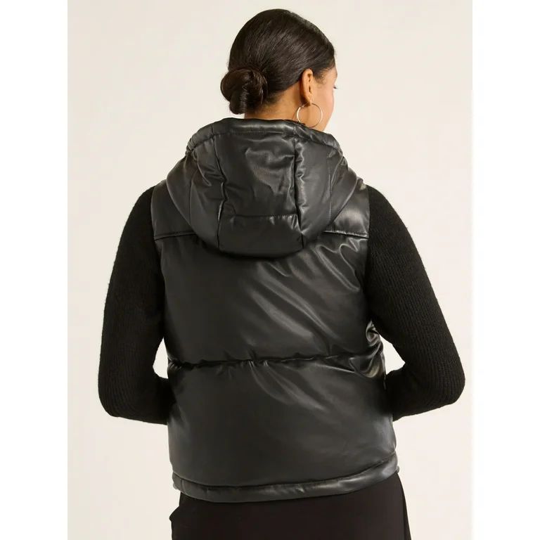 Scoop Women's Faux Leather Hooded Puffer Vest, Midweight, Sizes XS-XXL | Walmart (US)