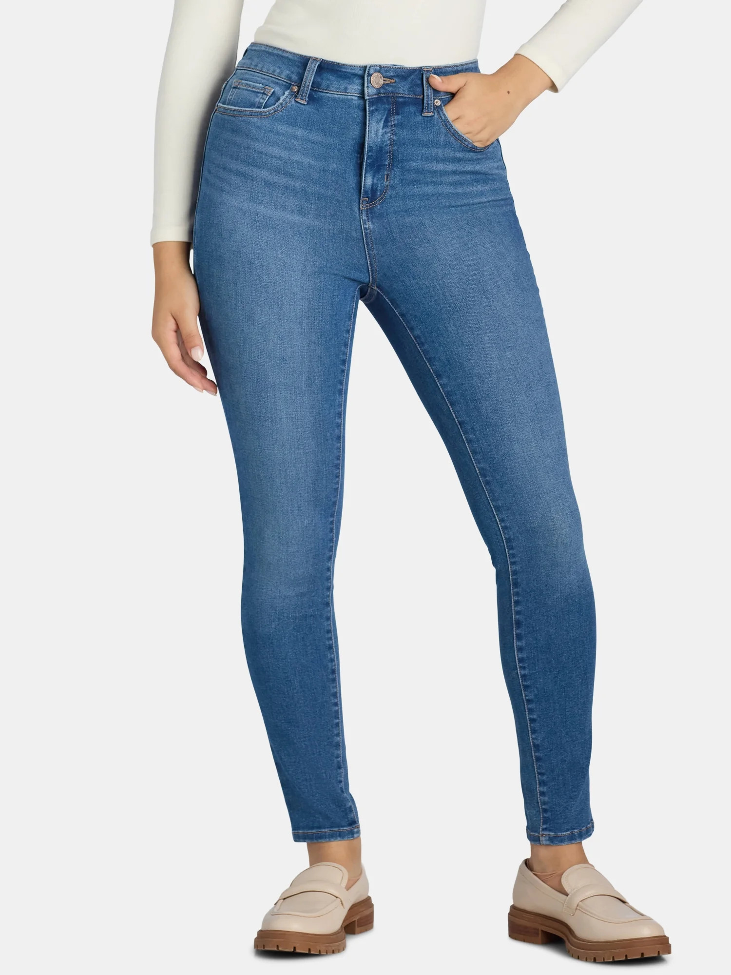 Time and Tru Women's High Rise Skinny Jeans, 27", 29” Inseams, Sizes 2-22 - Walmart.com | Walmart (US)