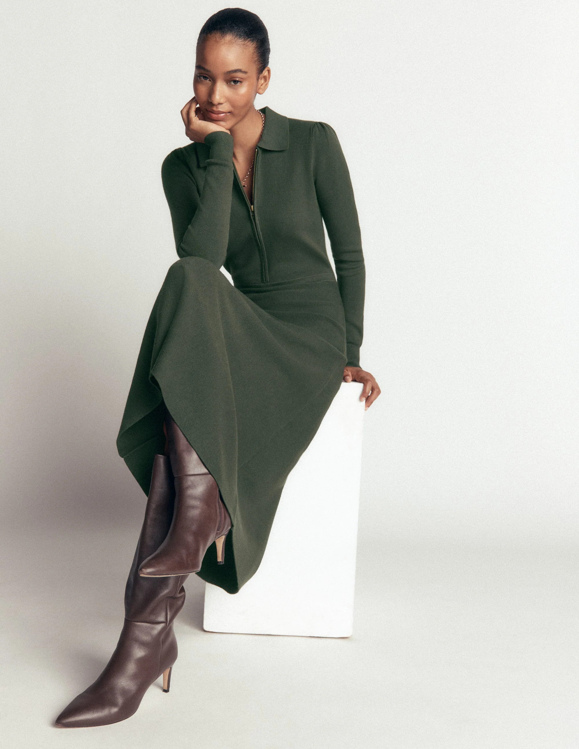 Fiona Zip Front Knitted Dress-Hunter Green | Boden (US)