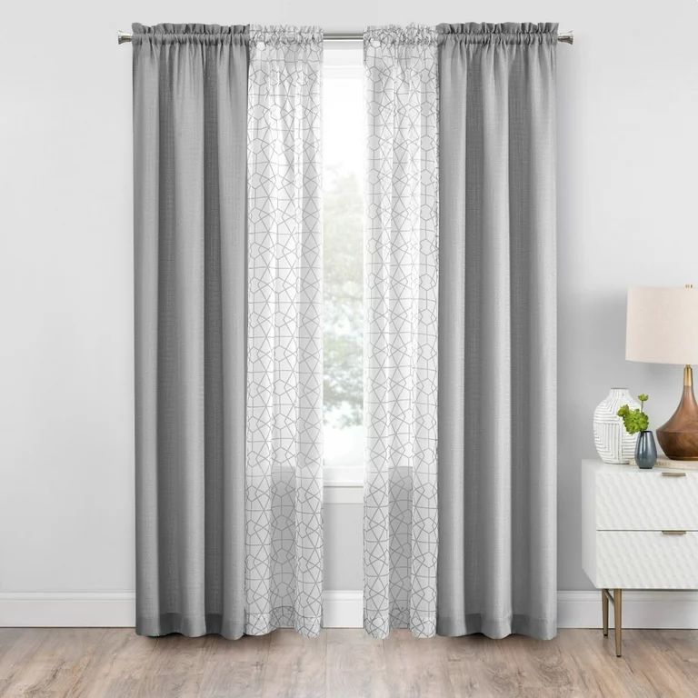 Mainstays 4pc Set, Rod Pocket Curtain Panel, 27.5" x 84", Grey - Walmart.com | Walmart (US)