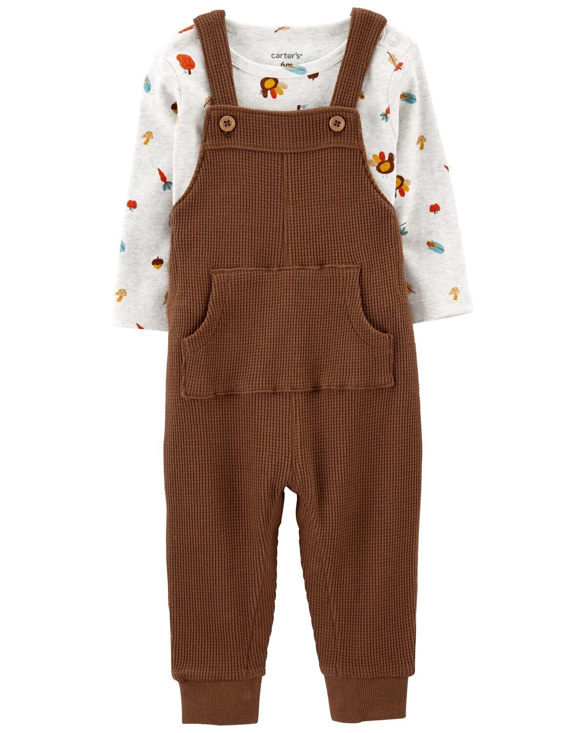 Heather/Brown Baby 2-Piece Thanksgiving Tee & Thermal Coverall Set | carters.com | Carter's