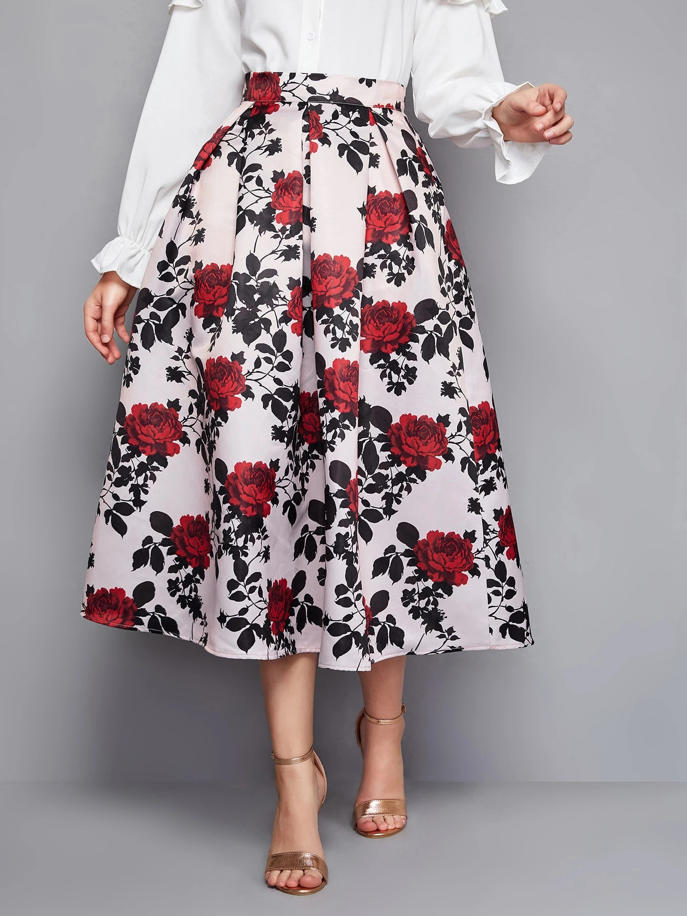 EMERY ROSE Boxy Pleated Floral Print Skirt | SHEIN