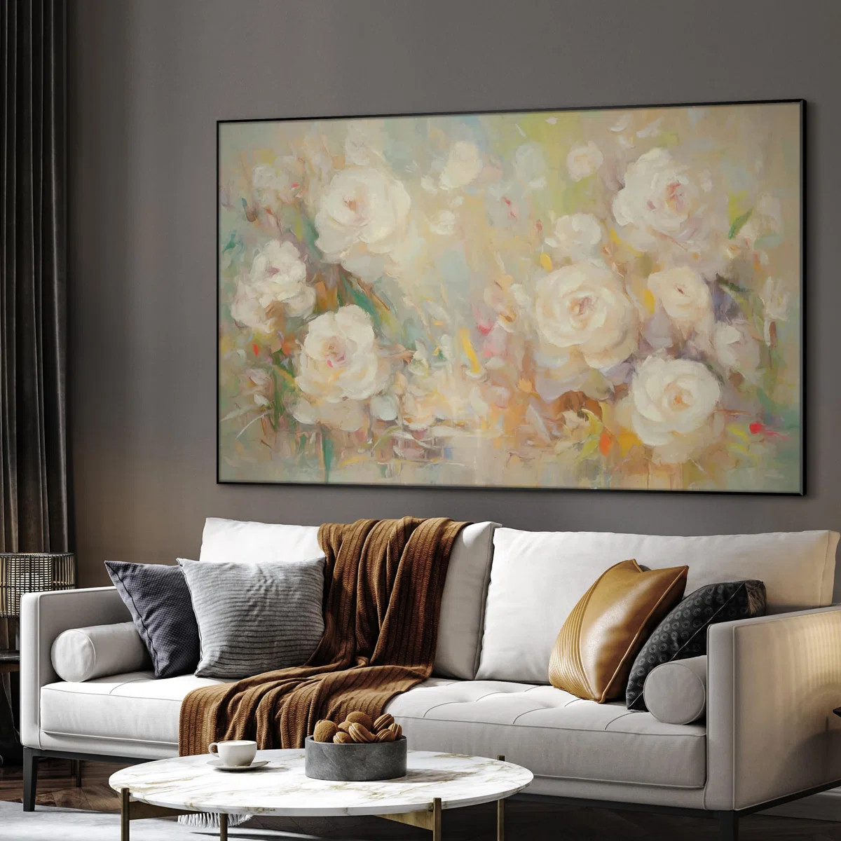 Extra Large Wall Art Fabric Print - Soft Pastel Roses in Abstract Impressionist Style Artwork Dec... | Wayfair North America