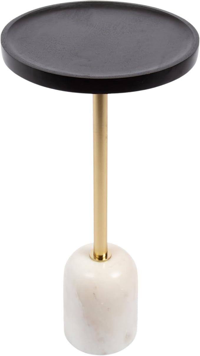 Kate and Laurel Shorrock Round Mango Wood Side Table, 12 x 12 x 24, Black, Gold, and White Marble... | Amazon (US)