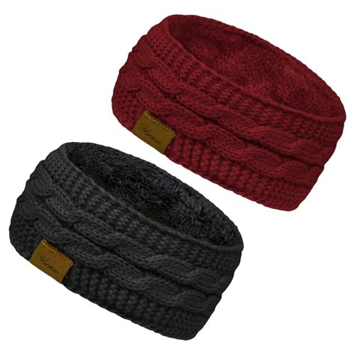 YSense 2 Pack Womens Ear Warmer Headband Cable Knit Winter Headbands Fleece Lined Ear Warmers Stocking Stuffers Gifts for Women | Amazon (US)