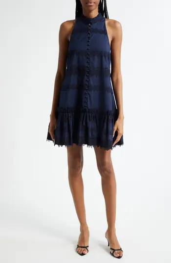 Cinq à Sept Malena Lace Detail Stretch Cotton Trapeze Minidress | Nordstromrack | Nordstrom Rack