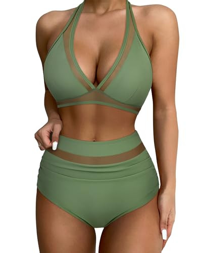 Amazon.com: SUUKSESS Women Sexy High Waisted Bikini Sets Mesh Tummy Control Two Piece Swimsuits H... | Amazon (US)