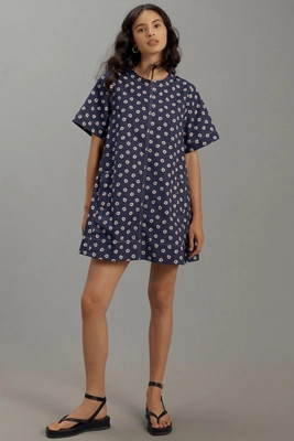 Maeve Short-Sleeve Crew-Neck Swing Mini Dress | Anthropologie (US)