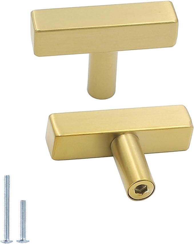 goldenwarm 5Pack Brushed Brass Cabinet Knobs Kitchen Cabinet Hardware Knobs - LS1212GD Square T B... | Amazon (US)