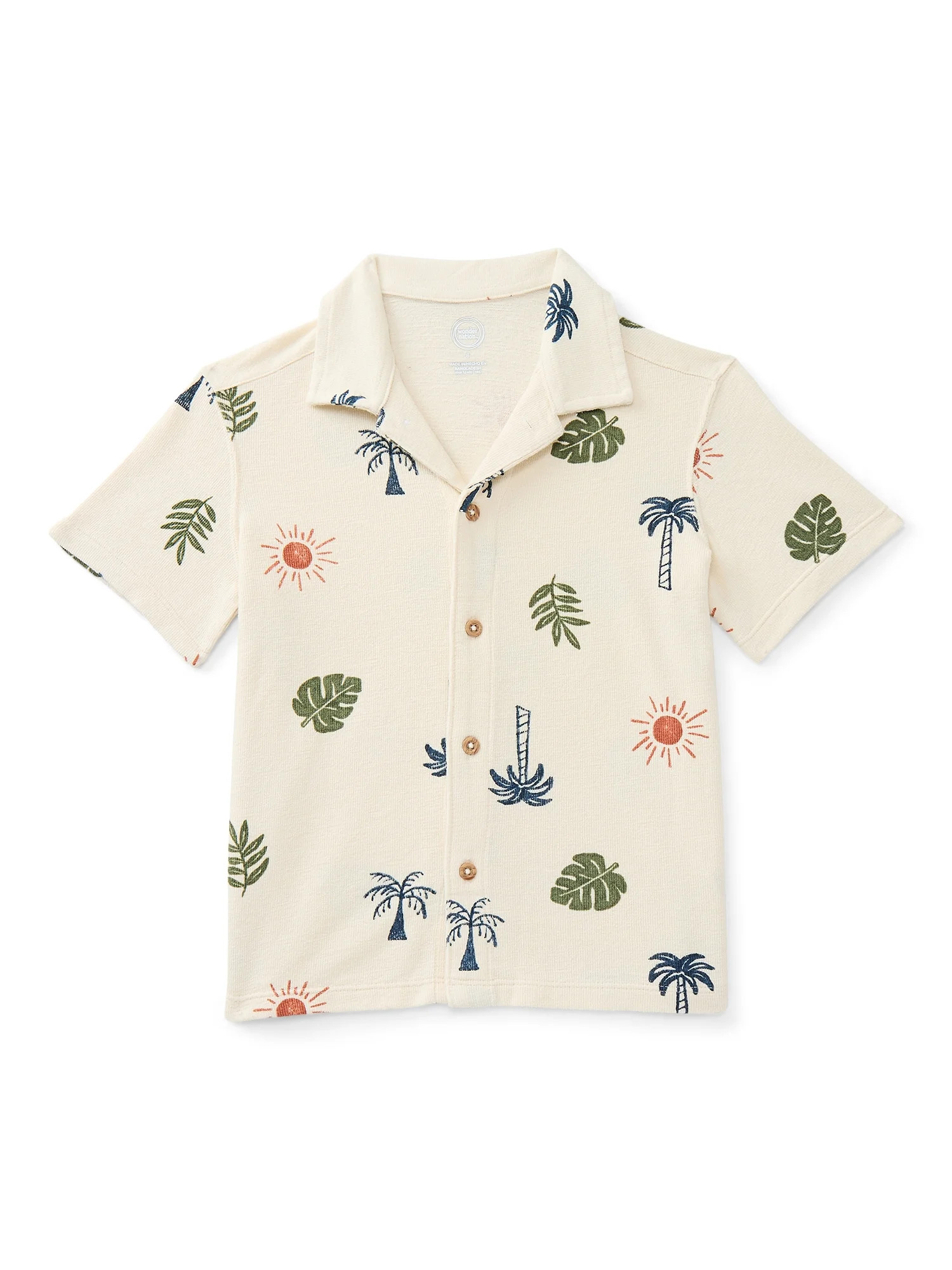Wonder Nation Little Boys Knit Button Down Shirt with Short Sleeves, Sizes 4-10 | Walmart (US)