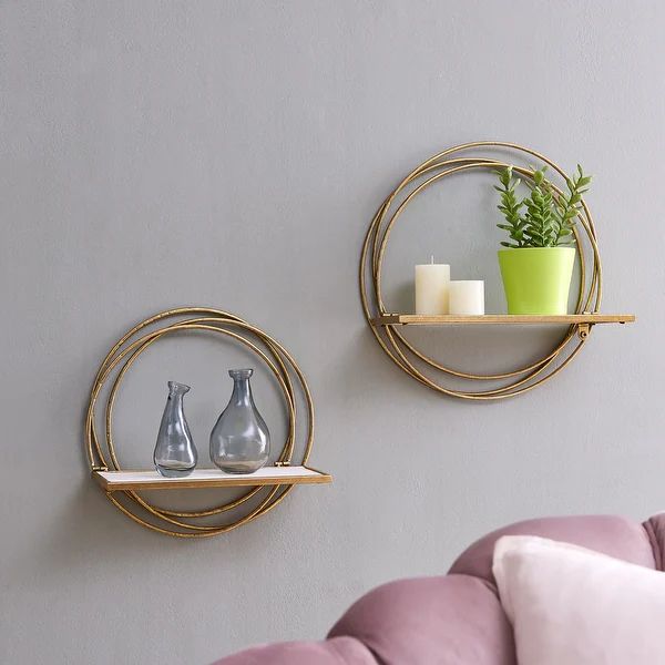 Golden Rings Floating Wall Shelves Set of 2 - Overstock - 31809582 | Bed Bath & Beyond