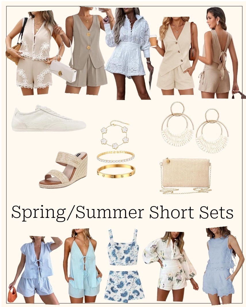 Spring and summer style made easy with matching short sets and natural texture accessories. Raffia wedges, lace shoes, statement earrings, bracelets, and a raffia bag are the perfect pieces to create effortless warm weather looks that feel polished but still comfortable. Save this outfit inspiration for your next sunny day look.



spring summer outfits, short set outfit ideas, summer outfit inspiration, warm weather style, effortless summer fashion, raffia accessories, raffia wedges, lace shoes outfit, vacation outfit ideas, neutral summer style, outfit inspiration, summer fashion inspo #SpringSummerStyle #SummerOutfits #ShortSetStyle #SummerFashionInspo #RaffiaStyle #VacationOutfits #EffortlessStyle #WarmWeatherStyle #OOTDInspo #StyleInspiration

#LTKFestival #LTKootd #LTKTravel