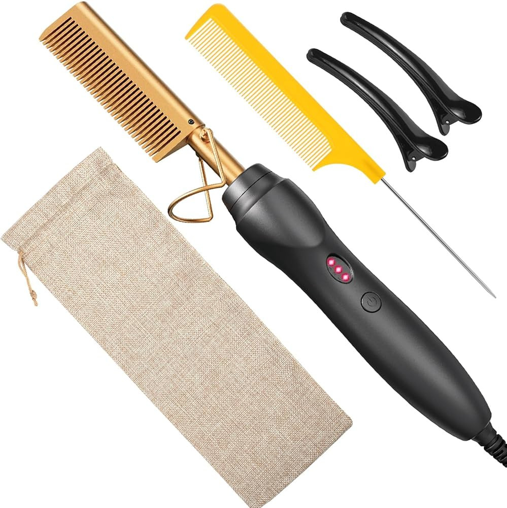 Hot Comb Hair Straightener Pressing Combs - Ceramic Electric Straightening Comb for Natural Black... | Amazon (US)