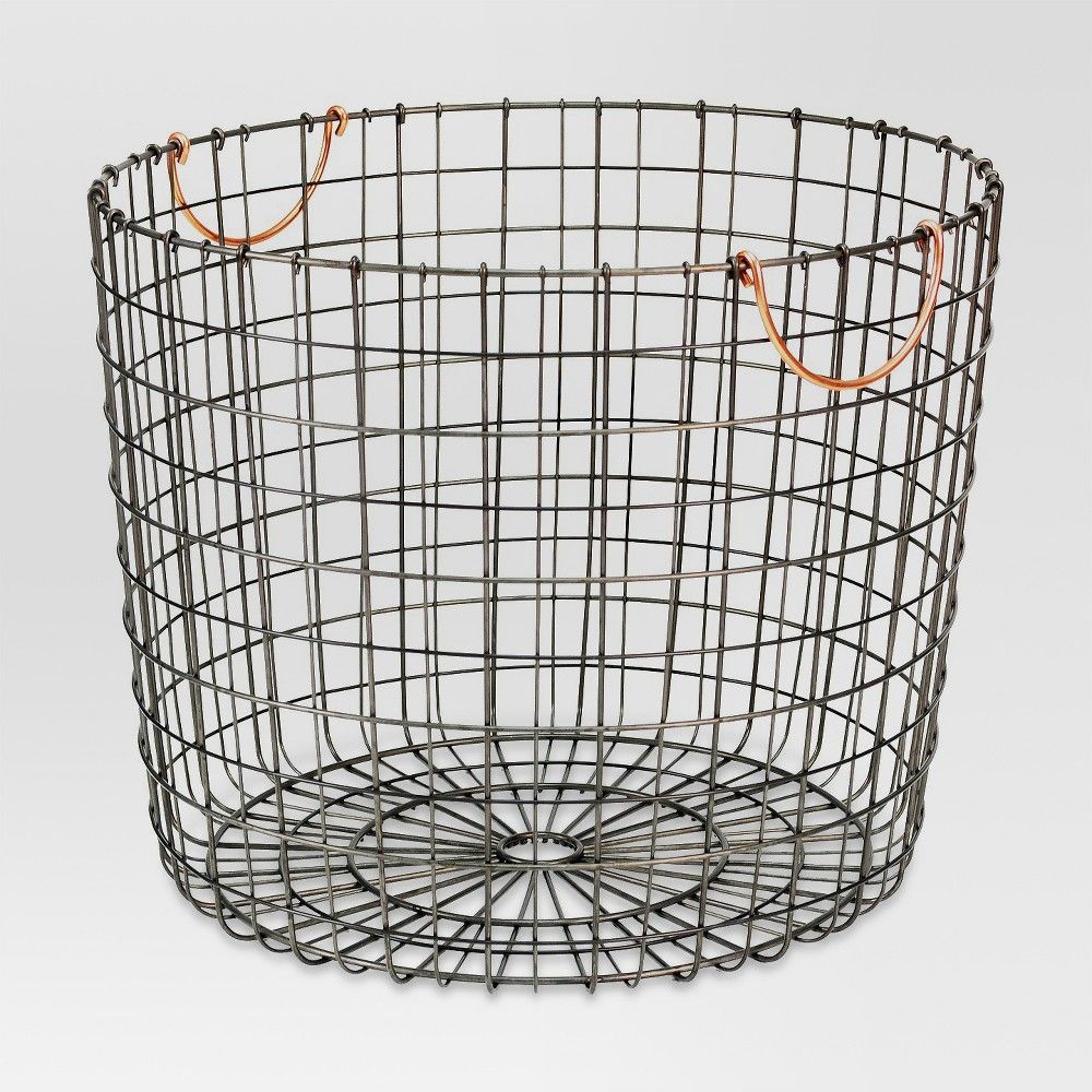 Extra Large Round Wire Decorative Storage Bin - Antique Pewter with Copper Handle - Threshold | Target