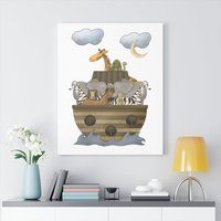 Primitive Noahs Ark Animals Wall Art Canvas Print Baby Girl Boy Nursery Kids Bedroom Farmhouse Home  | Etsy (US)