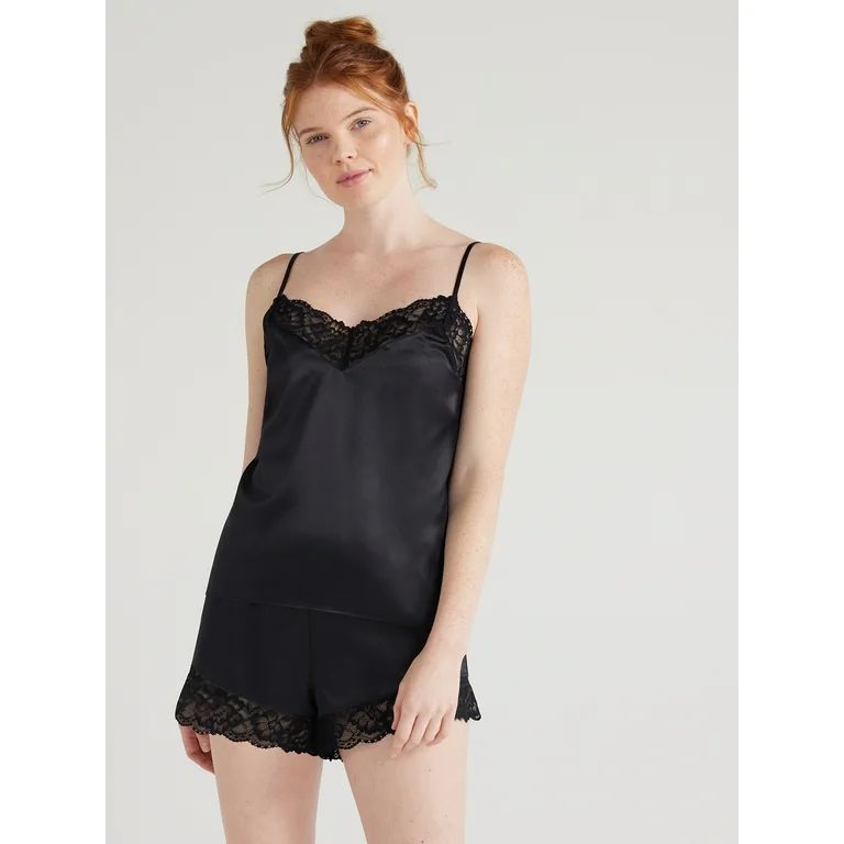 Joyspun Women’s Lace Trim Satin Cami Set, Sizes S to 3X | Walmart (US)