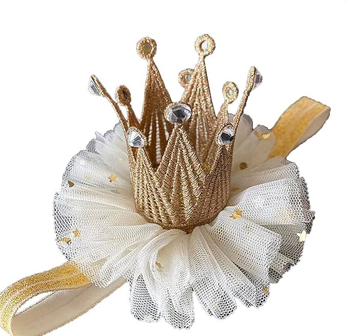 Mini Golden Lace Crown With Ribbon for Baby Child Birthday Party Queen Gold Headband Dolls Crown ... | Amazon (US)