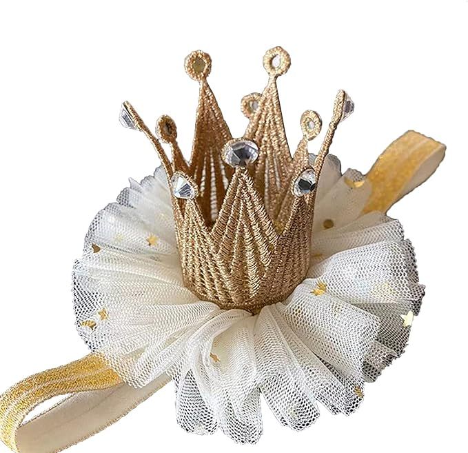Mini Golden Lace Crown With Ribbon for Baby Child Birthday Party Queen Gold Headband Dolls Crown ... | Amazon (US)