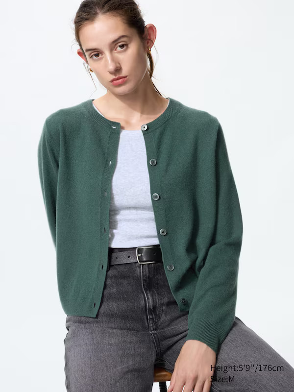 100% Cashmere Crew Neck Short Cardigan | UNIQLO (UK)