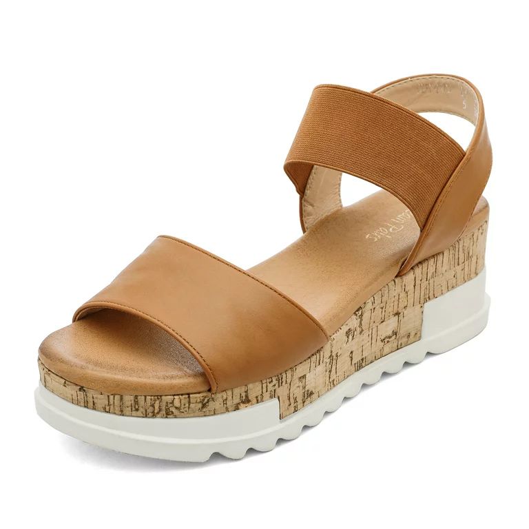 Dream Pairs Women's Open Toe Ankle Strap Casual Flatform Platform Sandals Reed-2 Camel Size 7 | Walmart (US)