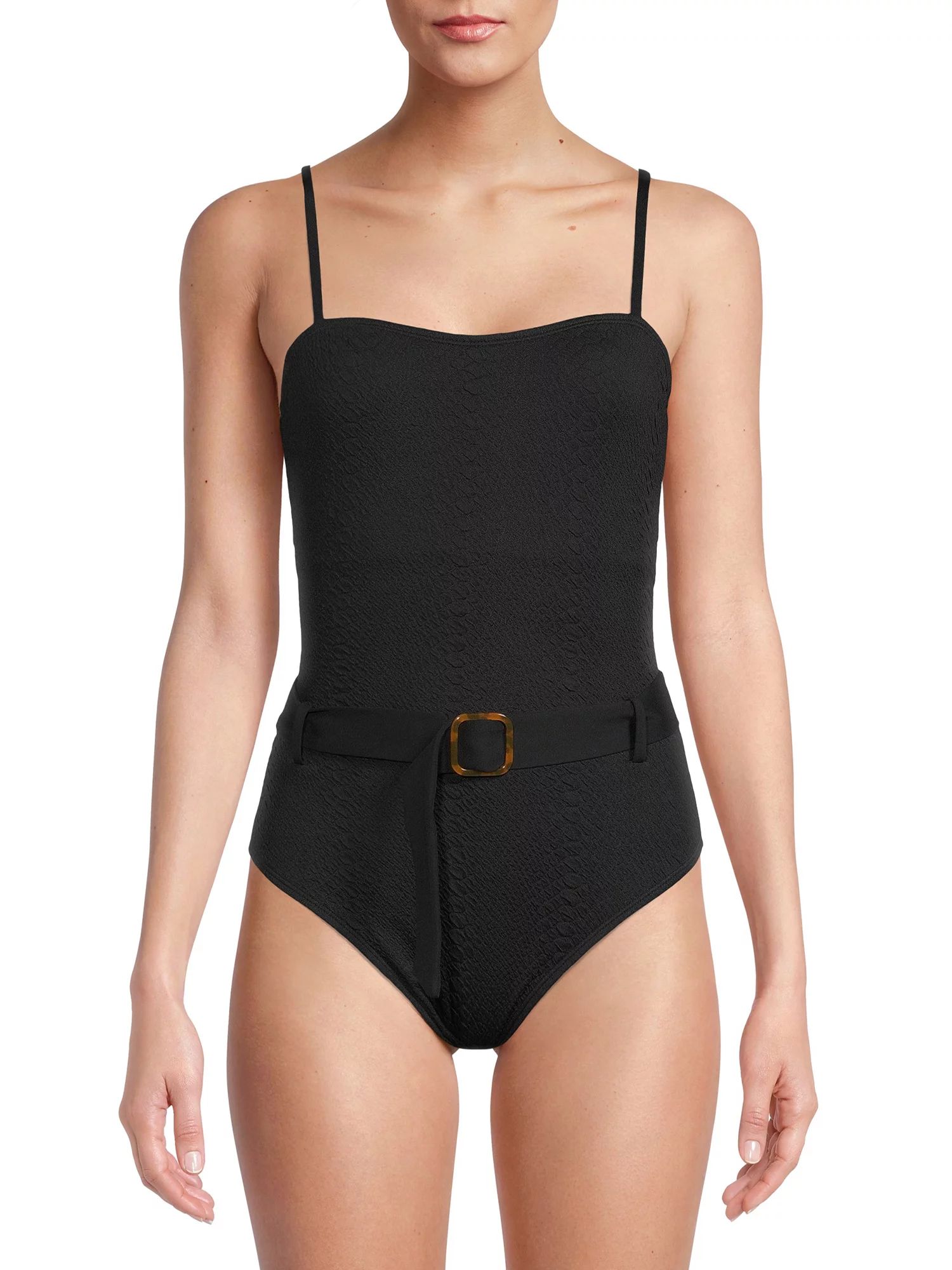 Time and Tru Women's and Women's Plus Texture Belted One Piece Swimsuit | Walmart (US)