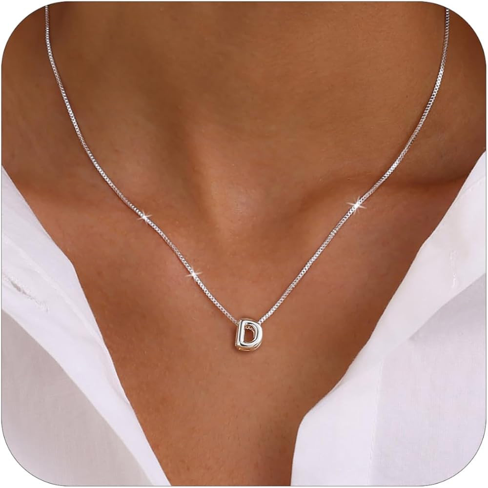 Bubble Gold Letter Necklace for Women, 14k Gold Plated Balloon Initial Necklace, Dainty Gold Neck... | Amazon (US)