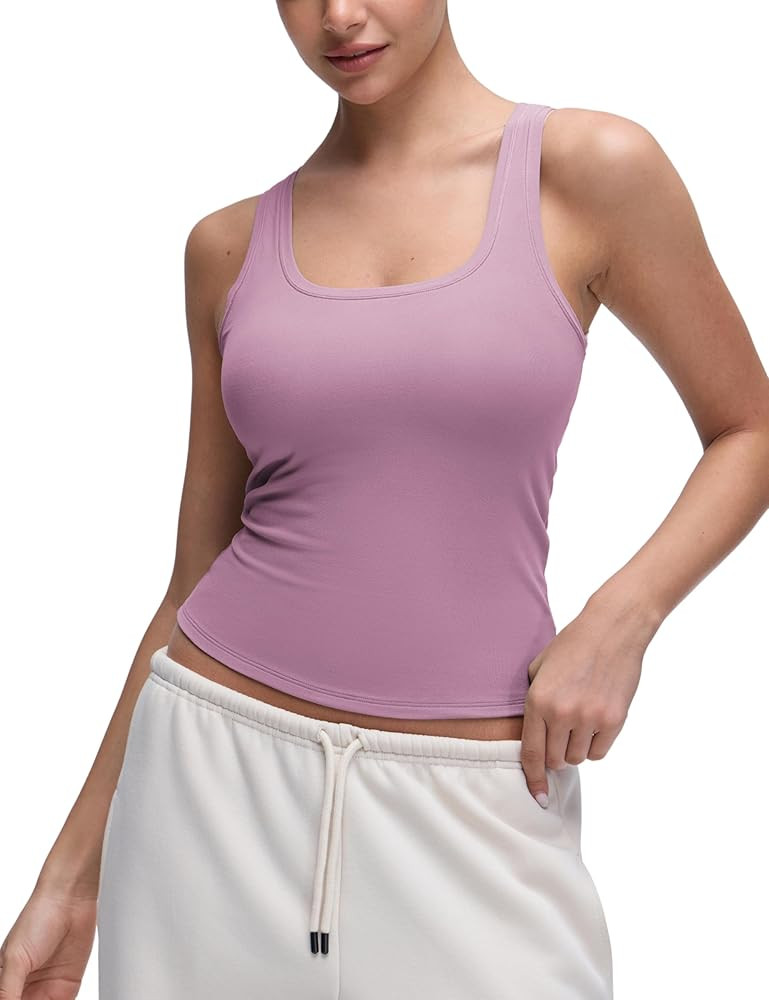 CRZ YOGA Softembrace Scoop Neck Tank Tops for Women - Casual Going Out Soft Double Lined Crop Bas... | Amazon (US)