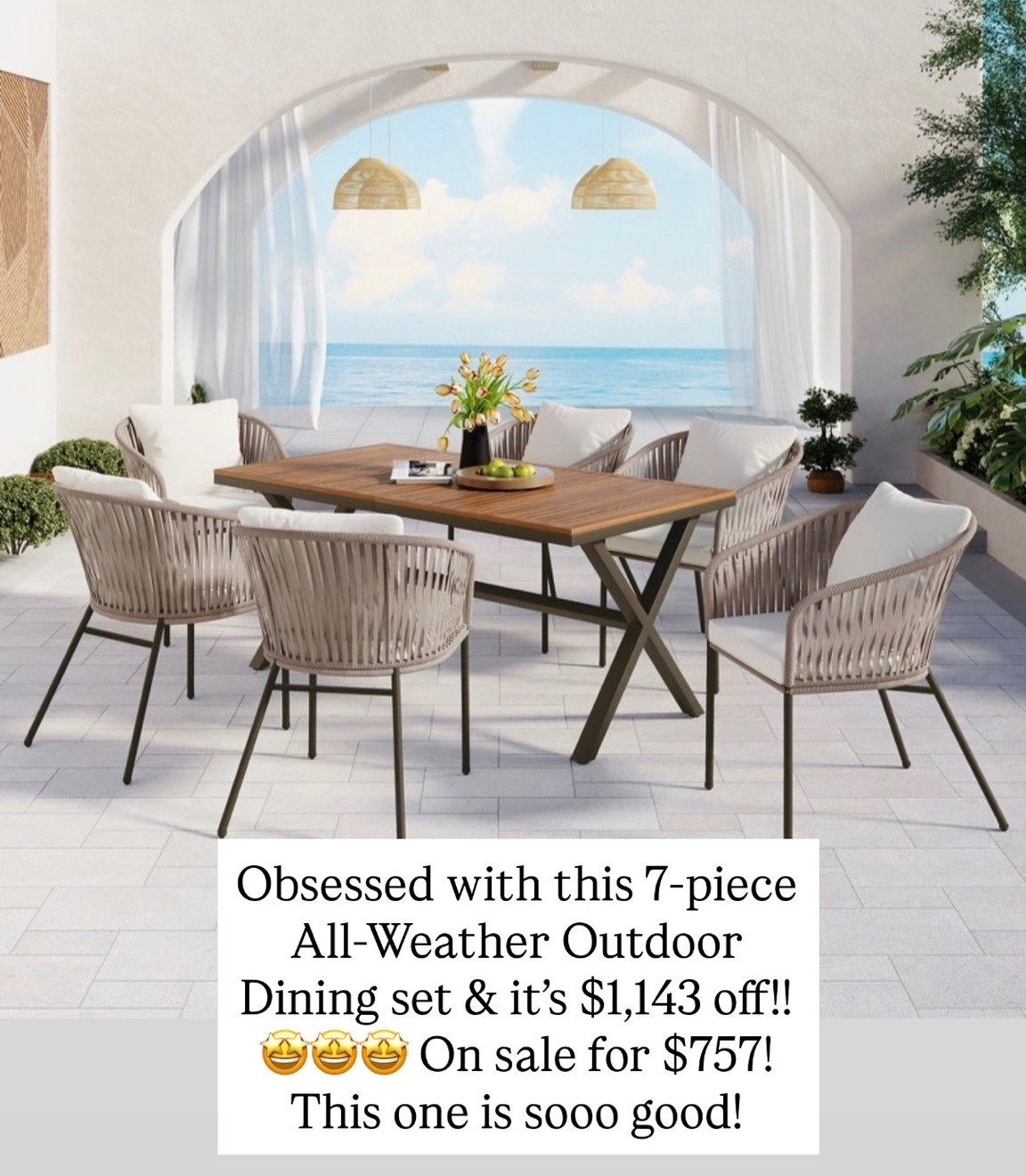 RUNNNNN 🏃🏼‍♀️
This 7-piece all weather outdoor dining set is on MAJOR SALE! $1,143 off, plus free shipping with your Ref Card! That’s an INSANE deal BUT it ends Monday 5/25! 

Such a beautiful add to any backyard space at a crazy affordable price! ☀️


Exact set linked - plus similar sets also on sale linked below - tap to Shop 👇🏻🤩🤍

#LTKSaleAlert #LTKHome #LTKSeasonal