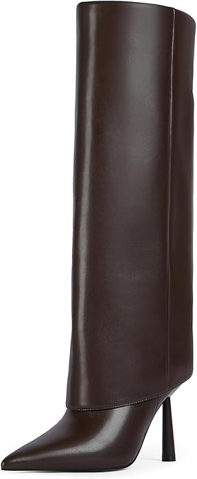 Modatope Fold Over Knee High Boots Women Pointed Toe Stiletto Heel Tall Boots Side Zipper Womens ... | Amazon (US)