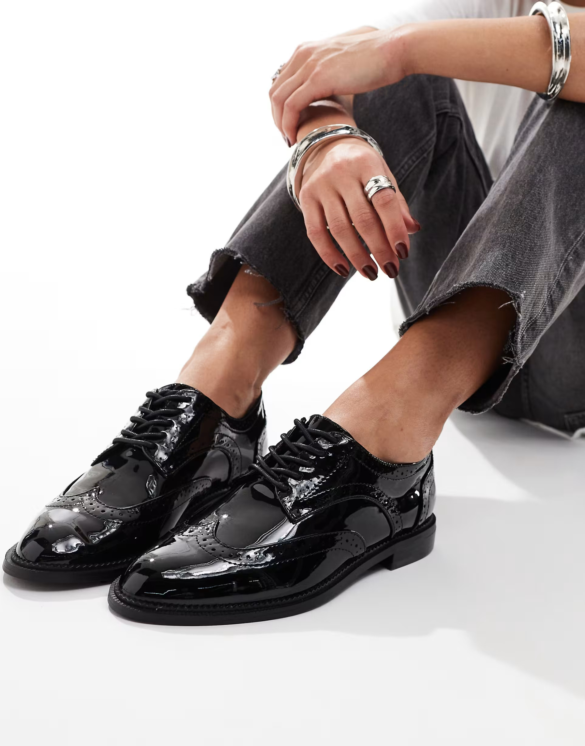 ASOS DESIGN More flat lace up shoes in black | ASOS (Global)