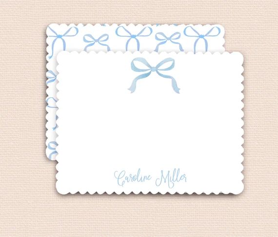 blue watercolor bow stationery, watercolor stationery, personalized note cards mothers day, prepp... | Etsy (US)
