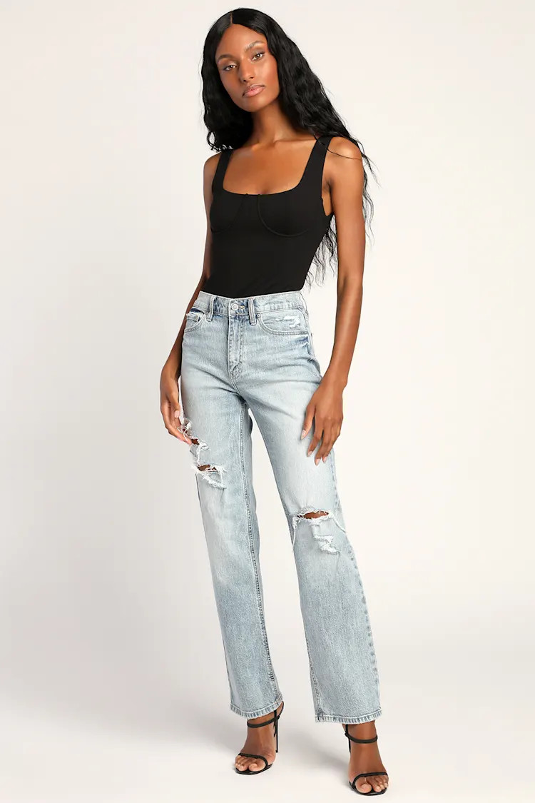 Codi Light Wash High Rise Distressed Dad Jeans | Lulus (US)