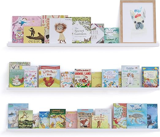 Wallniture Denver White Floating Shelves for Kids Room Decor, 46" Bookshelf for Toddler Toys, Pic... | Amazon (US)