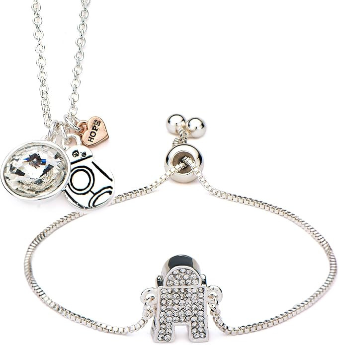 Star Wars Jewelry Women's Stainless Steel Episode 7 BB-8 Bracelet and R2-D2 Pendant Necklace Set,... | Amazon (US)