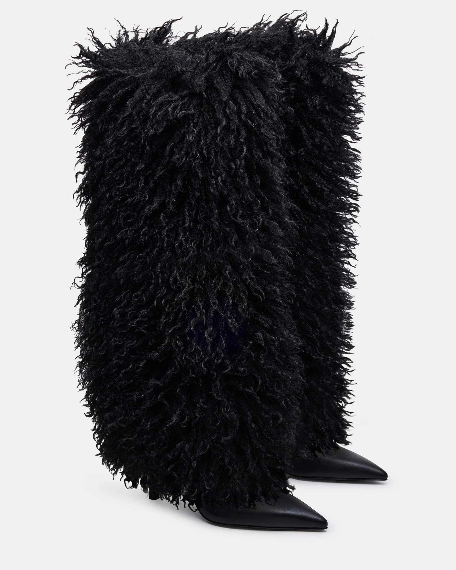 ICON Black Pointed-Toe Faux Fur Knee-High Stiletto Heel Women's Boot | Steve Madden (US)