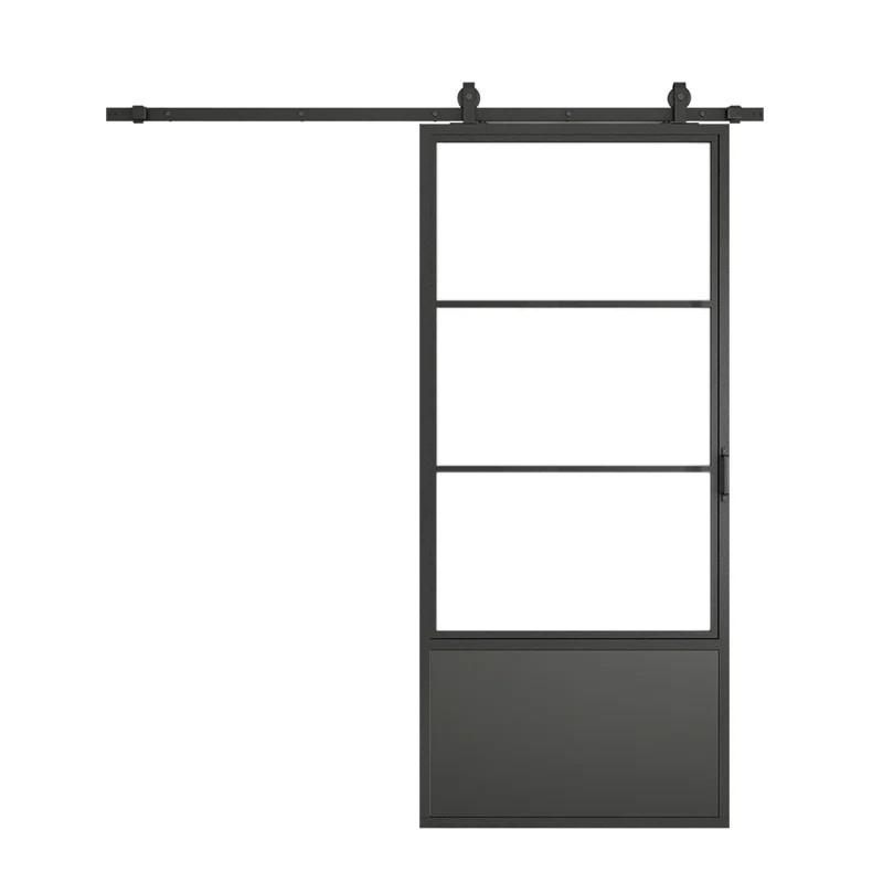 Glass and Metal Barn Door with Installation Hardware Kit | Wayfair North America