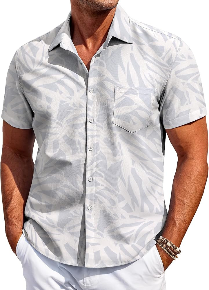 COOFANDY Mens Hawaiian Shirt Short Sleeve Button Down Shirt Tropical Summer Beach Shirt | Amazon (US)