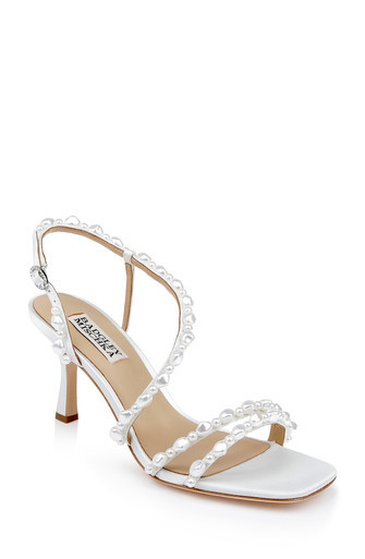 Gretta Pearl Strappy Mid Heel Sandals | Badgley Mischka