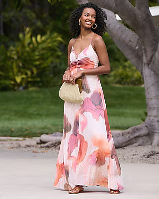 Conscious Edit Printed Sleeveless Pleated Maxi Dress | Express