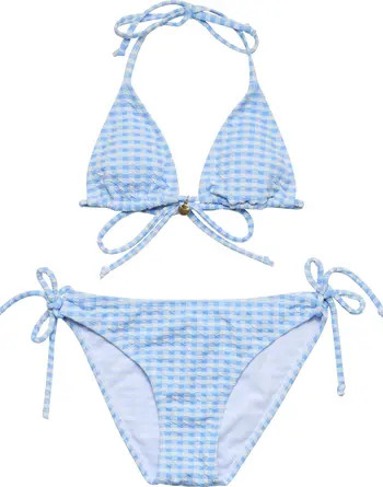 Snapper Rock Kids' Seaside Gingham Triangle Two-Piece Swimsuit | Nordstrom | Nordstrom
