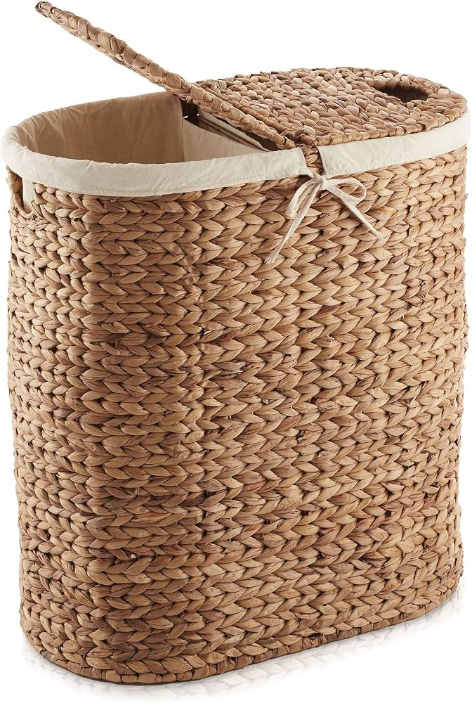 Casafield Oval Laundry Hamper with Lids and Removable Liner Bags - Cinnamon, Woven Water Hyacinth... | Amazon (US)