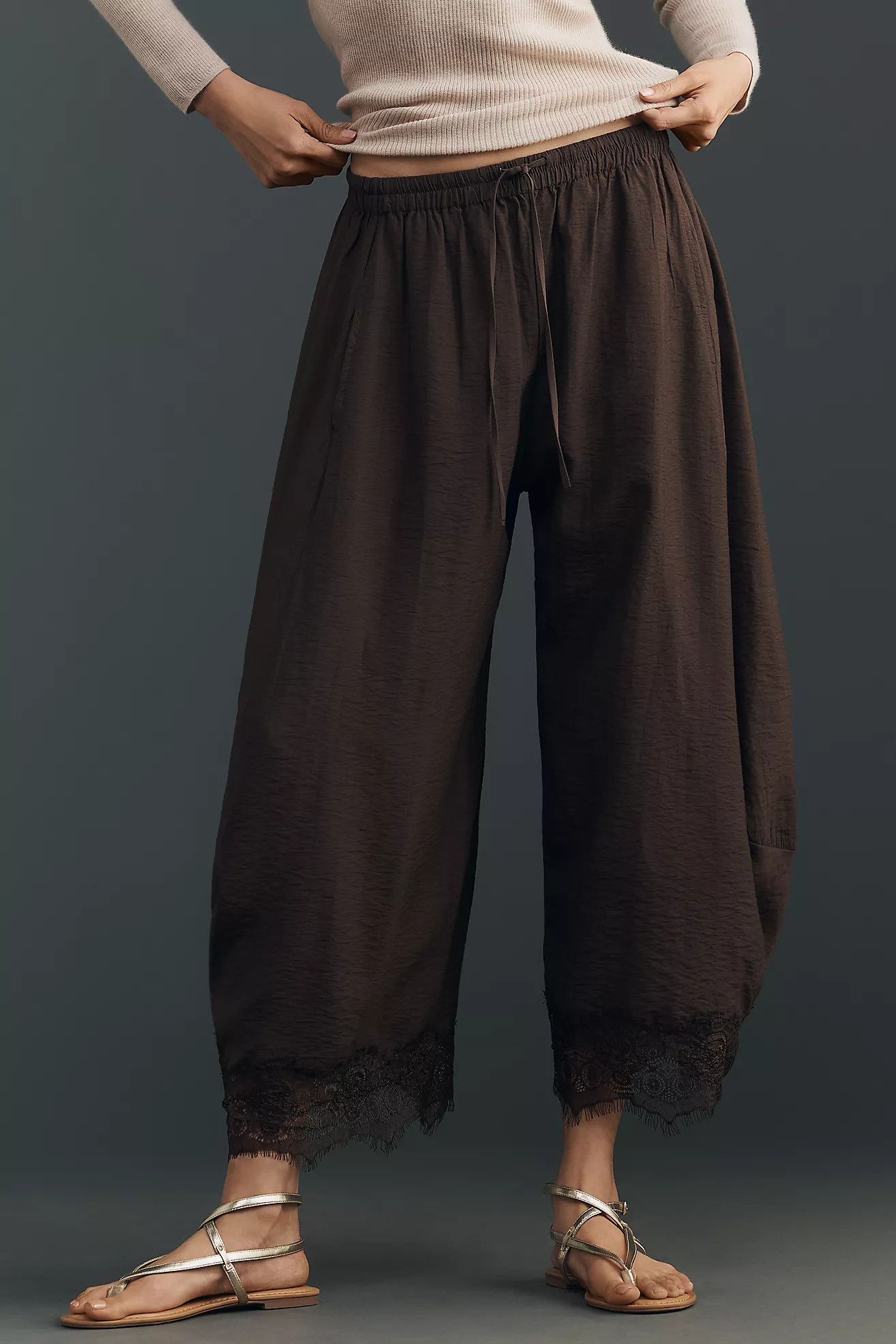 By Anthropologie Cropped Lace-Hem Pants | Anthropologie (US)