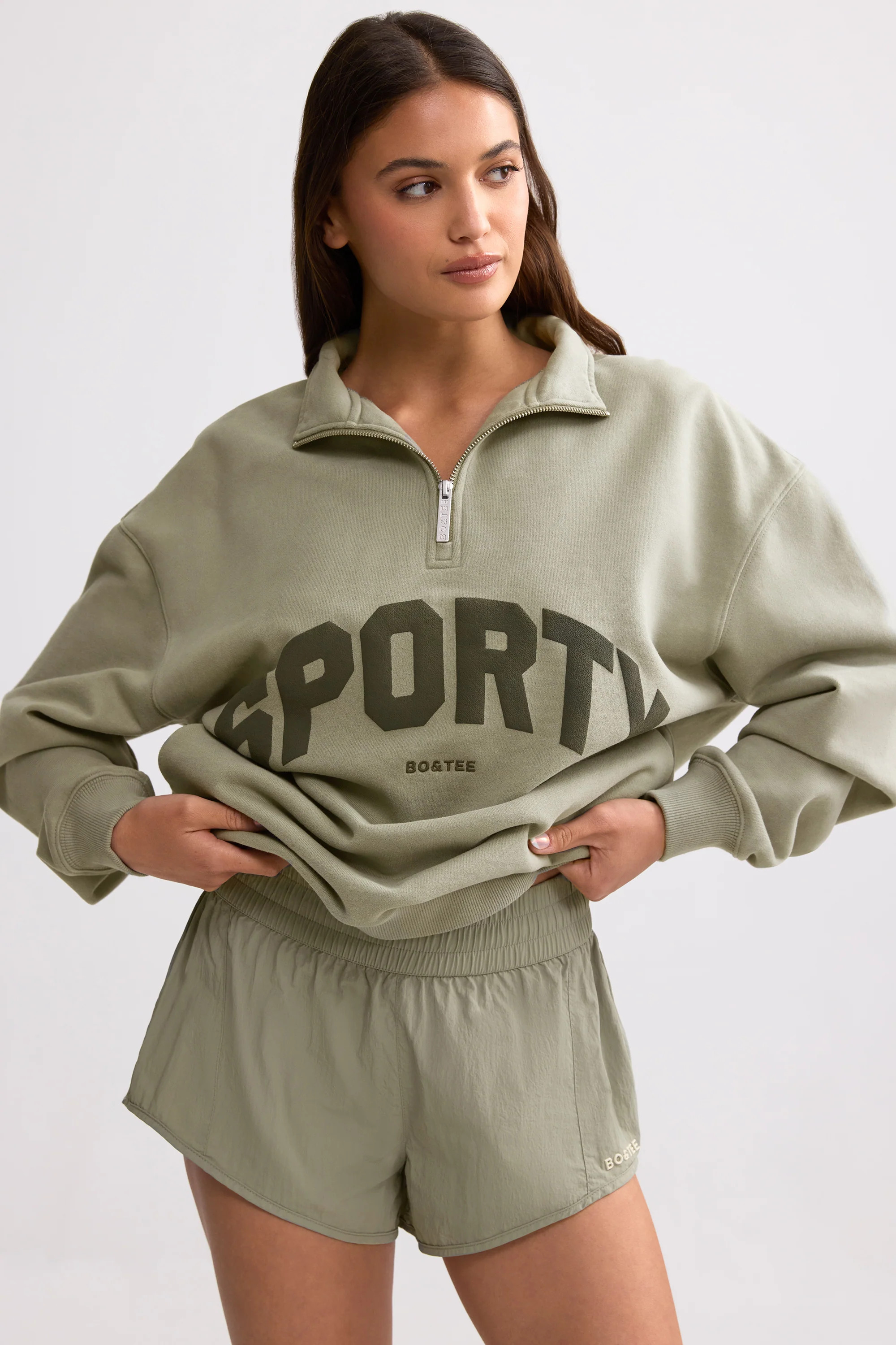 Quarter-Zip Sweatshirt in Mineral | Oh Polly