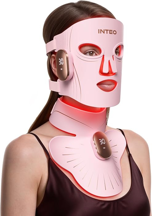 Red Light Therapy Mask for Face & Neck, 4 Light Modes 660nm & 850nm Red Infrared LED, 2000mAh Cor... | Amazon (US)
