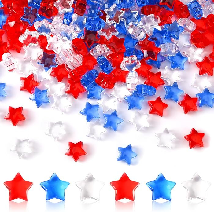 300pcs Patriotic Red Clear Blue Star Acrylic Crystals Gems Table Scatter Vase Filler for 4th of J... | Amazon (US)